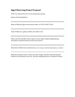 Rigel Observing Project Proposal
