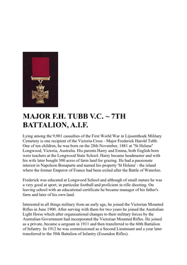 Major F.H. Tubb V.C. ~ 7Th Battalion, A.I.F