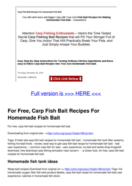 For Free, Carp Fish Bait Recipes for Homemade Fish Bait