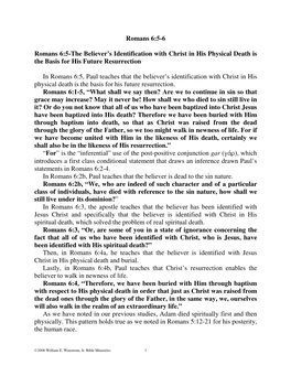 Romans 6:5-6 Romans 6:5-The Believer's Identification with Christ