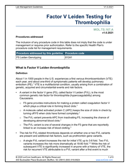 Factor V Leiden Testing for Thrombophilia