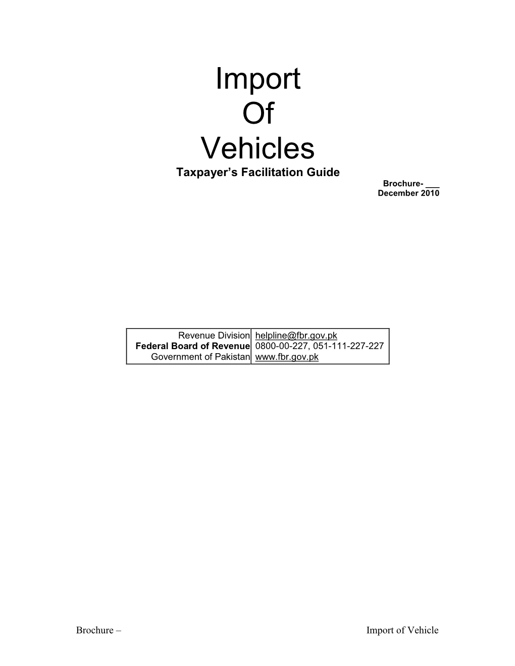 Import of Vehicles (Pakistan)