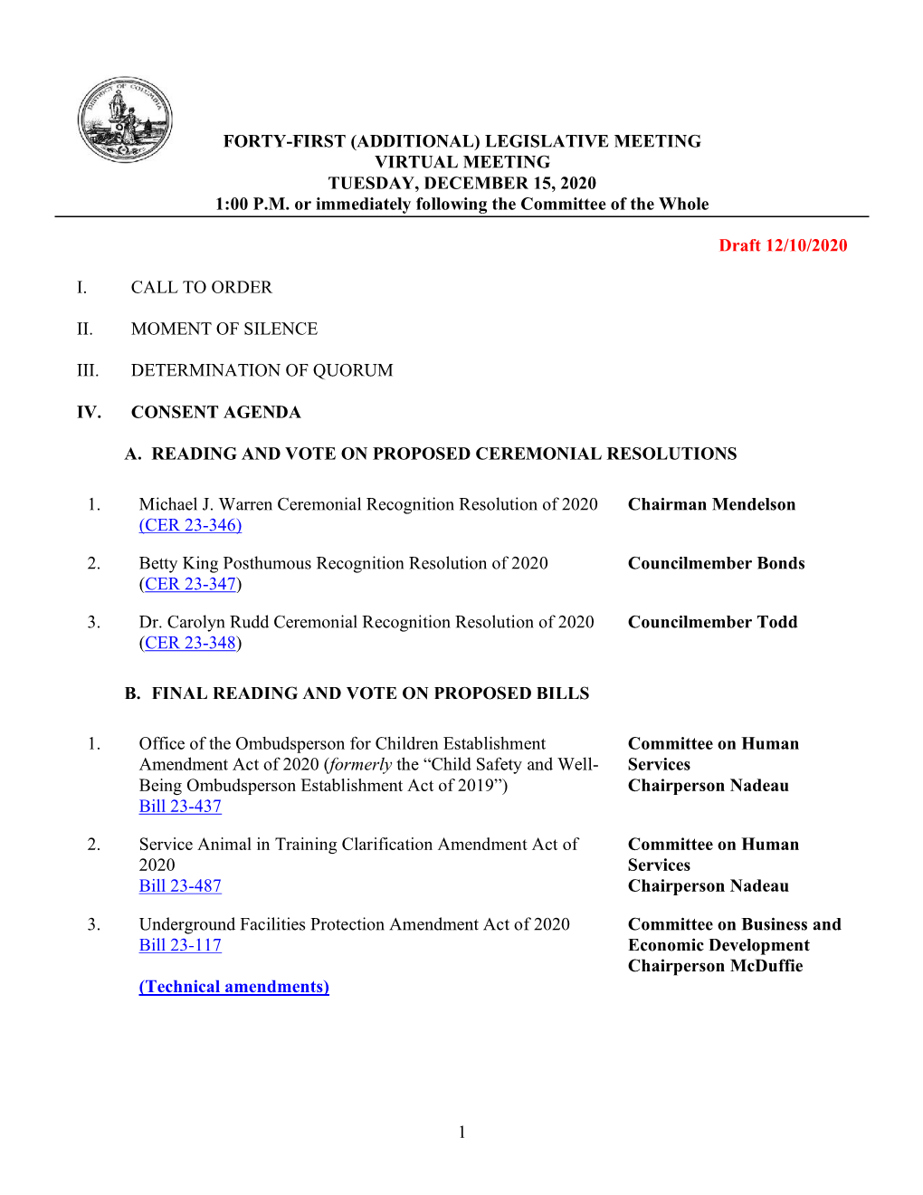 1 Forty-First (Additional) Legislative Meeting Virtual