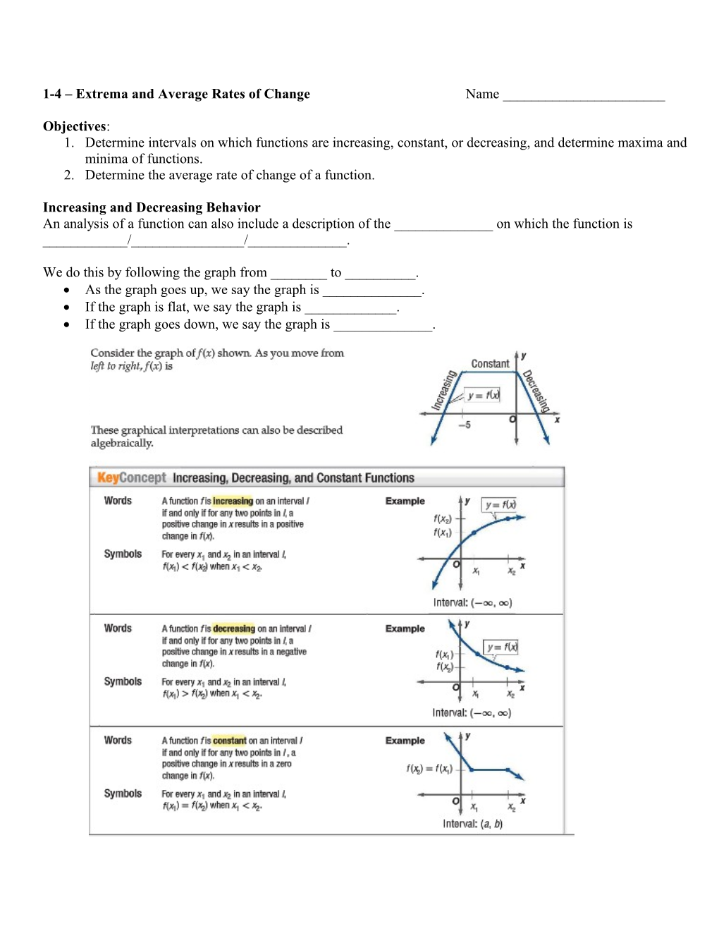 1-4 Extrema and Average Rates of Change