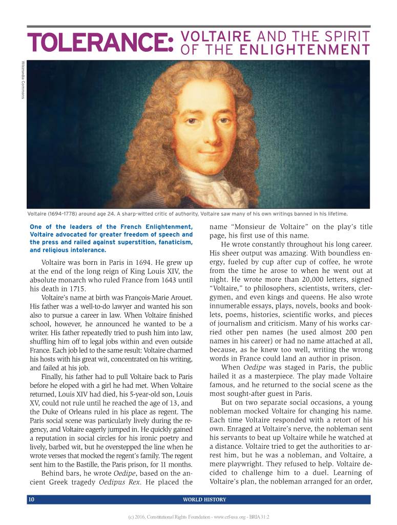 Tolerance: Voltaire and the Spirit Of