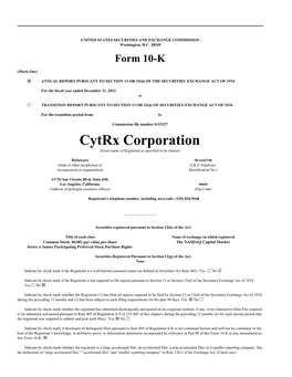 Cytrx Corporation (Exact Name of Registrant As Specified in Its Charter)