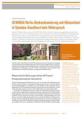 GEWOBAG Berlin:Denkmalsanierung Und Klimaschutz in Spandau-Haselhorst Kein Widerspruch