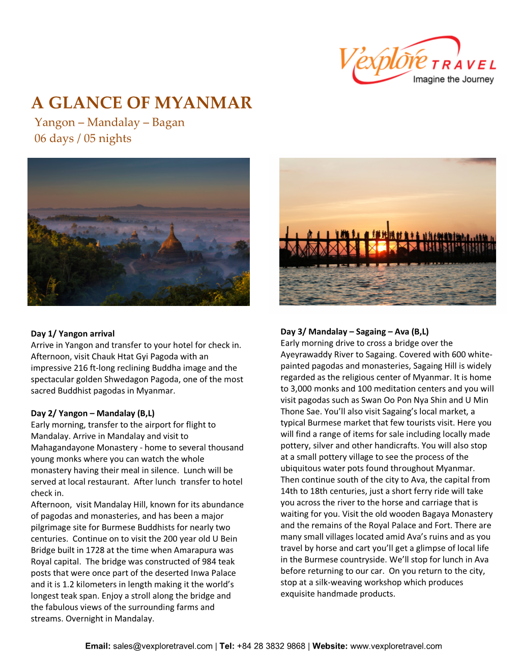 A GLANCE of MYANMAR Yangon – Mandalay – Bagan 06 Days / 05 Nights