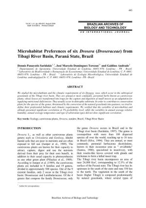 Microhabitat Preferences of Six Drosera (Droseraceae) from Tibagi River Basin, Paraná State, Brazil