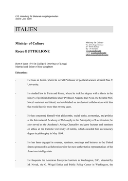 CV Rocco Buttiglione Kulturminister Italien