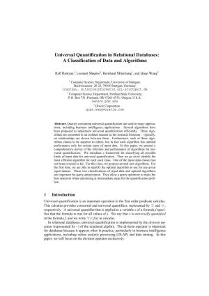 Universal Quantification in Relational Databases: a Classification of Data and Algorithms
