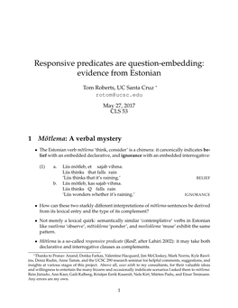 Responsive Predicates Are Question-Embedding: Evidence from Estonian