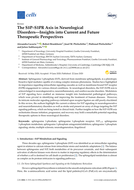 The S1P–S1PR Axis in Neurological Disorders—Insights Into Current and Future Therapeutic Perspectives