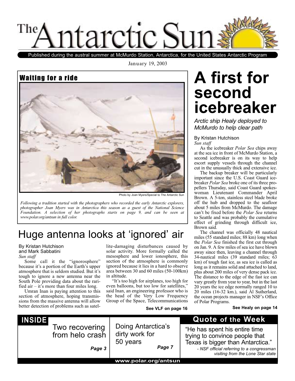 The Antarctic Sun, January 19, 2003