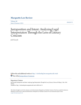 Juxtaposition and Intent: Analyzing Legal Interpretation Through the Lens of Literary Criticism Joel Graczyk