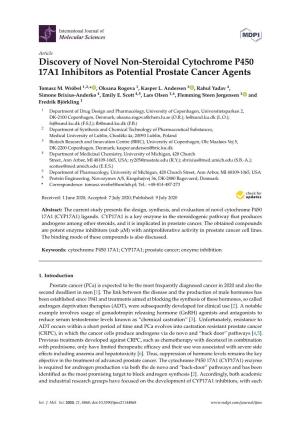 Discovery of Novel Non-Steroidal Cytochrome P450 17A1 Inhibitors As Potential Prostate Cancer Agents