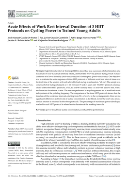 Acute Effects of Work Rest Interval Duration of 3 HIIT Protocols on Cycling Power in Trained Young Adults