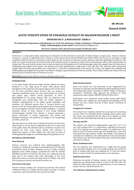 Acute Toxicity Study of Ethanolic Extract of Solanum Incanum