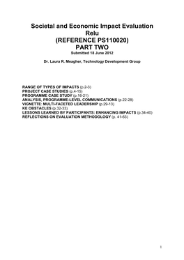 Societal and Economic Impact Evaluation Relu (REFERENCE PS110020) PART TWO Submitted 18 June 2012