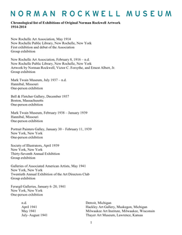 Chronological List of Exhibitions with Norman Rockwell Artwork