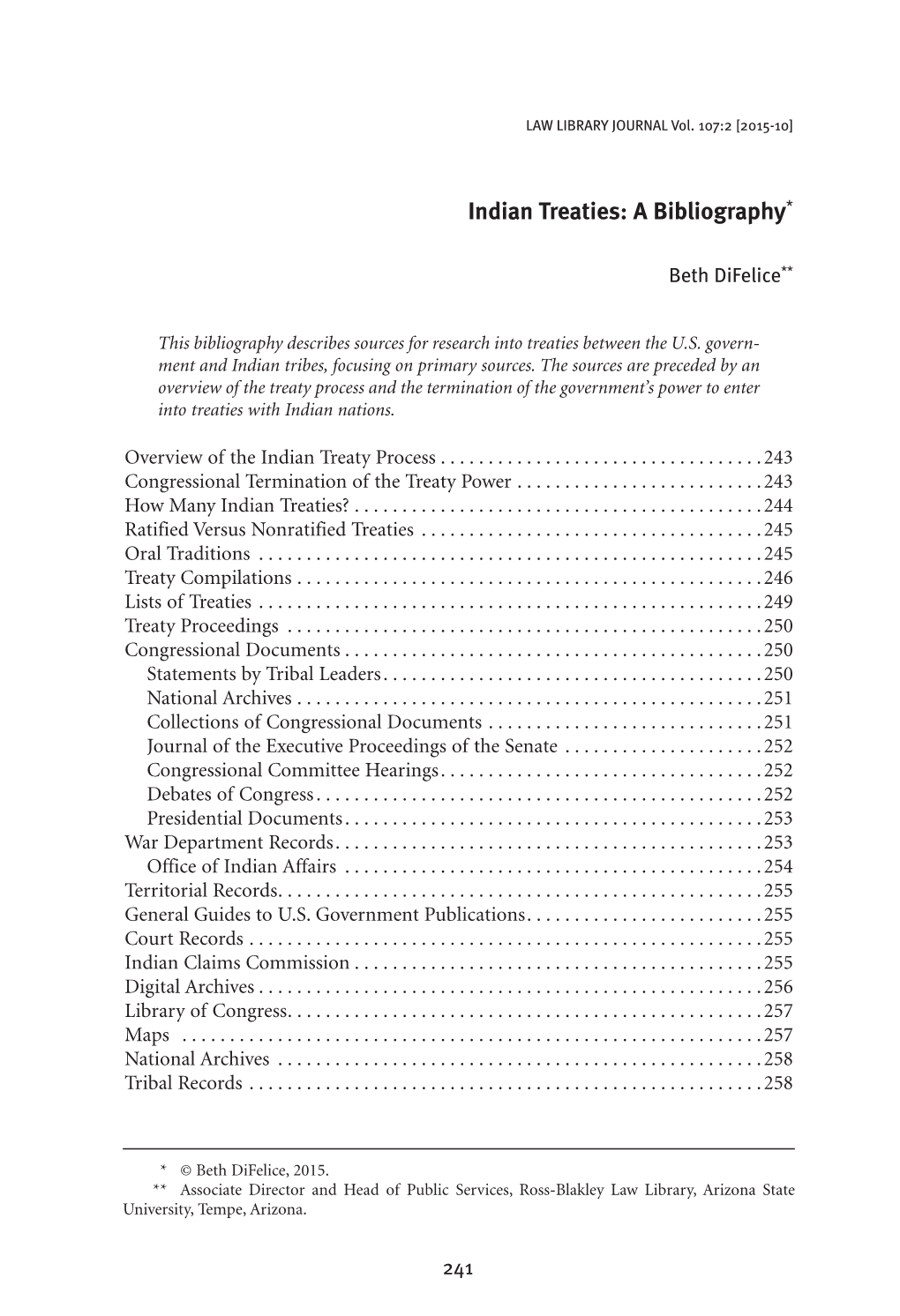 Indian Treaties: a Bibliography*