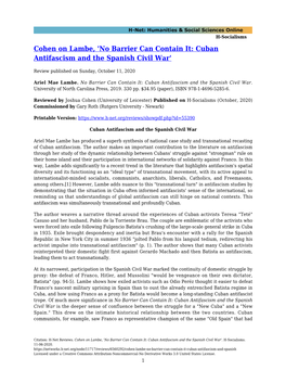 Cohen on Lambe, 'No Barrier Can Contain It: Cuban Antifascism and the Spanish Civil War'