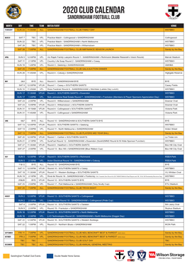 2020 Club Calendar Sandringham Football Club