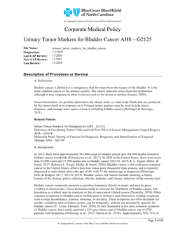 Urinary Tumor Markers for Bladder Cancer AHS – G2125