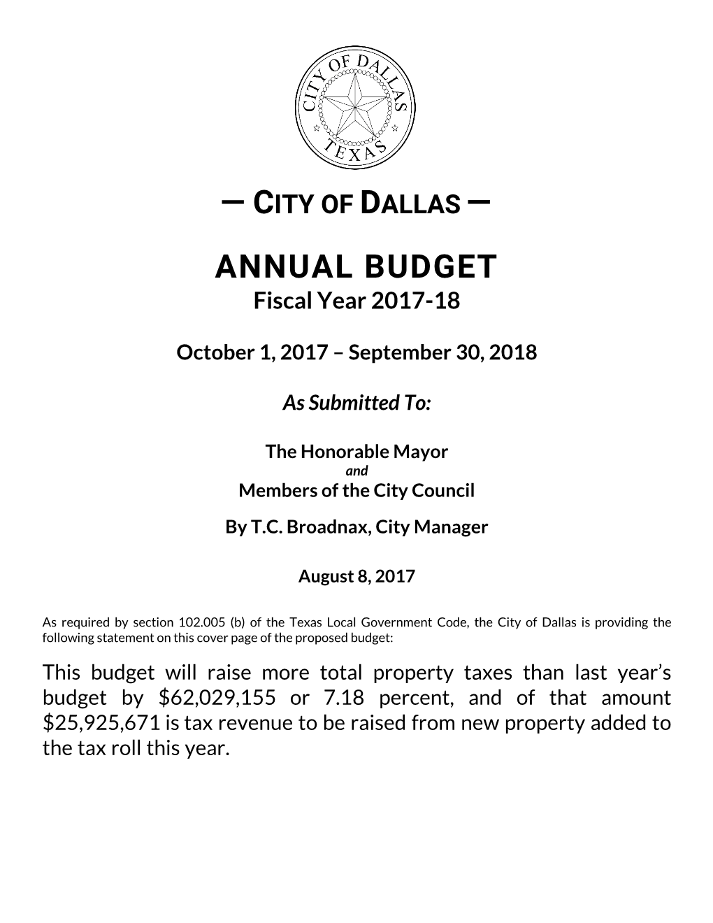 ANNUAL BUDGET Fiscal Year 2017-18