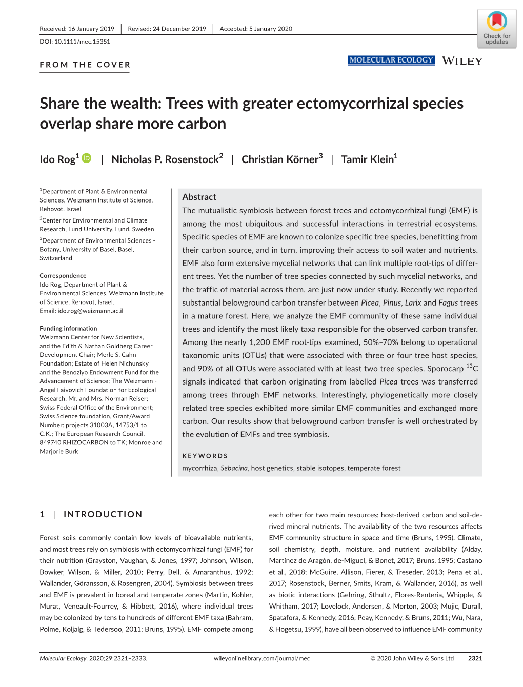 Rog Et Al 2020 Mycorrhizal Carbon Sharing