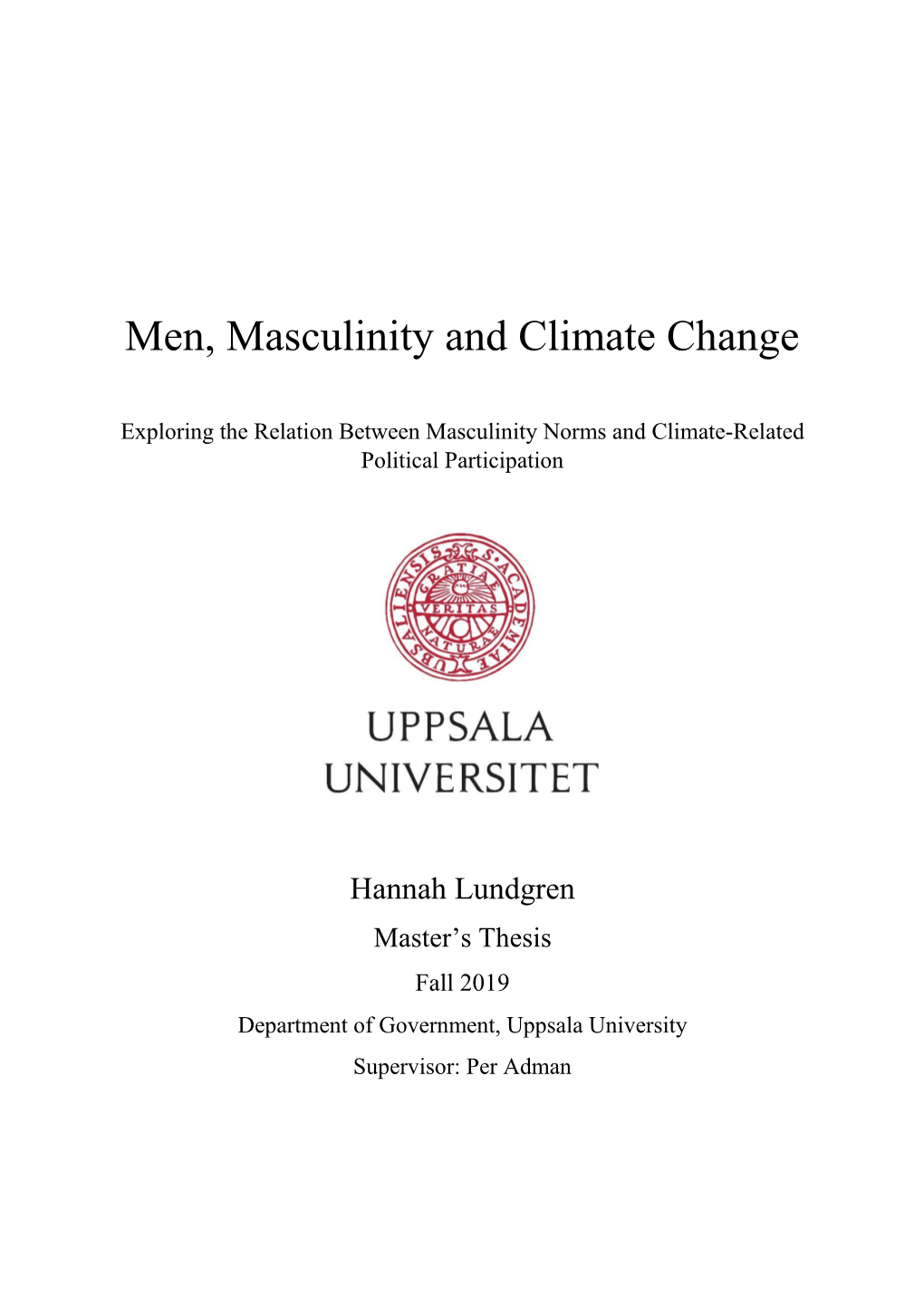 Men, Masculinity and Climate Change