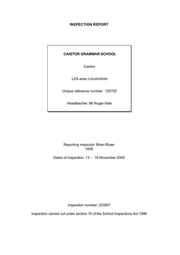 INSPECTION REPORT CAISTOR GRAMMAR SCHOOL Caistor LEA