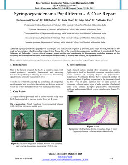 Syringocystadenoma Papilliferum - a Case Report
