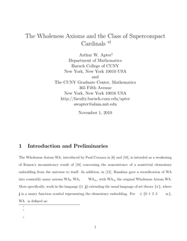 The Wholeness Axioms and the Class of Supercompact Cardinals ∗†