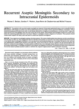 Recurrent Aseptic Meningitis Secondary to Intracranial Epidermoids Werner J