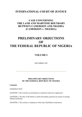 Preliminary Objections of the Federal Republic of Nigeria