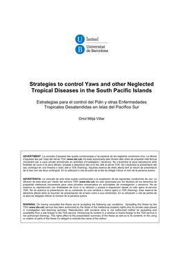 Strategies to Control Yaws and Other Neglected Tropical Diseases in the South Pacific Islands