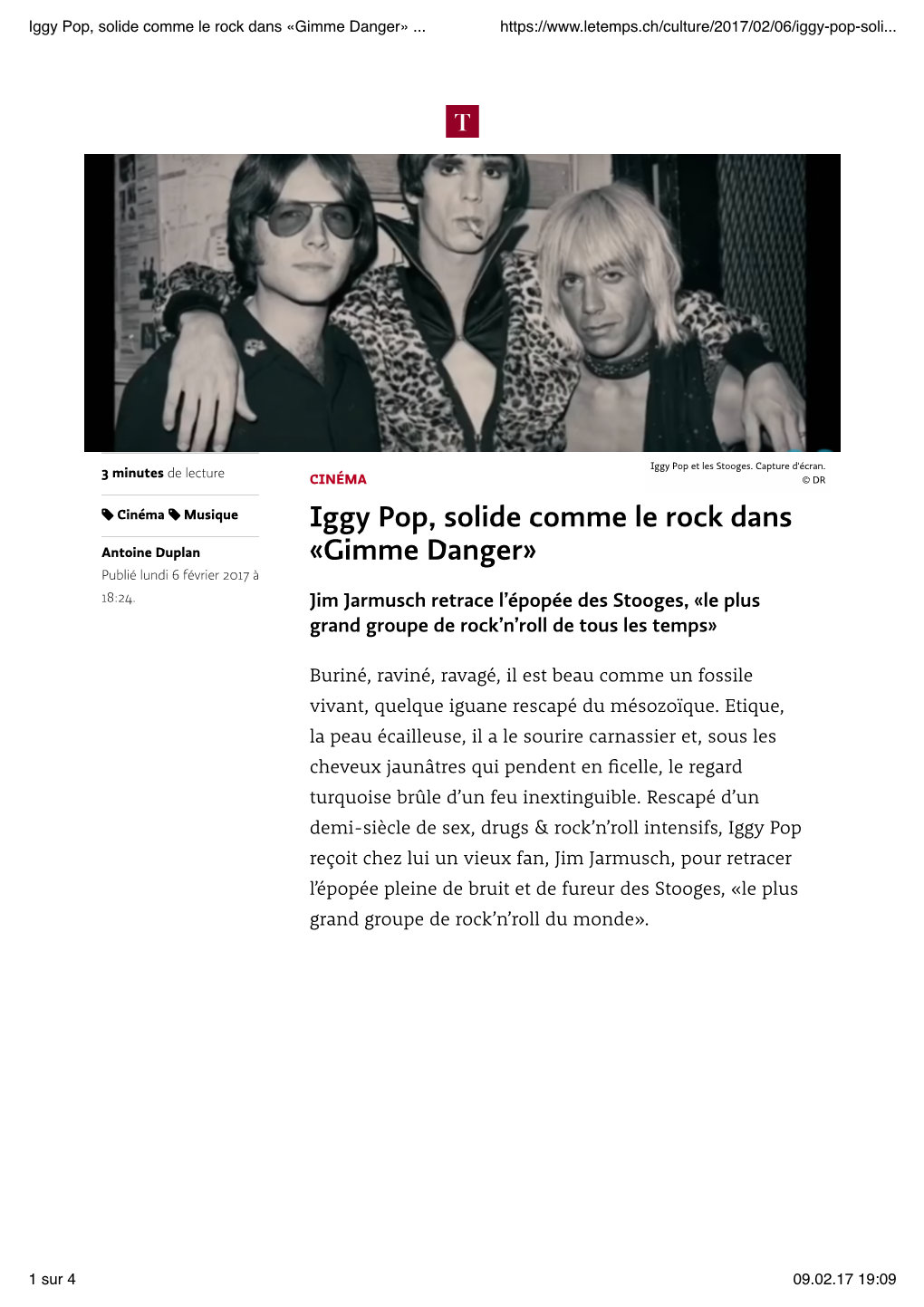 Iggy Pop, Solide Comme Le Rock Dans «Gimme Danger»