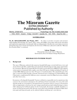 Mizoram Eco-Tourism Policy” As Enclosed