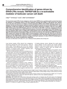 Comprehensive Identification of Genes Driven by ERV9-Ltrs Reveals TNFRSF10B As a Re-Activatable Mediator of Testicular Cancer Cell Death
