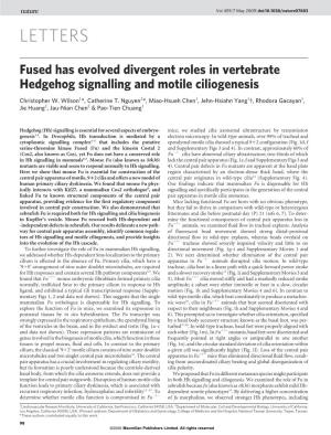 Fused Has Evolved Divergent Roles in Vertebrate Hedgehog Signalling and Motile Ciliogenesis