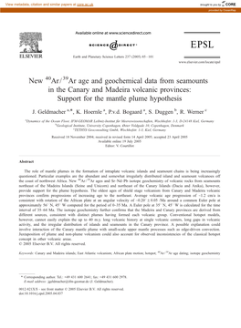 Ar Age and Geochemical Data from Seamounts in the Canary and Madeira Volcanic Provinces: Support for the Mantle Plume Hypothesis
