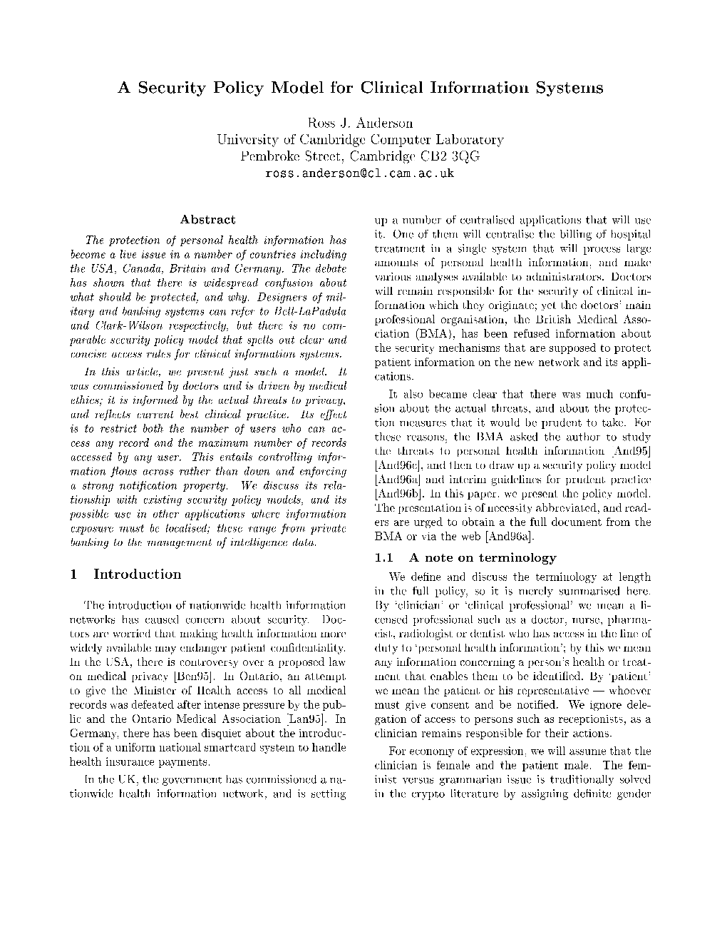 A Security Policy Model for Clinical Information Systems