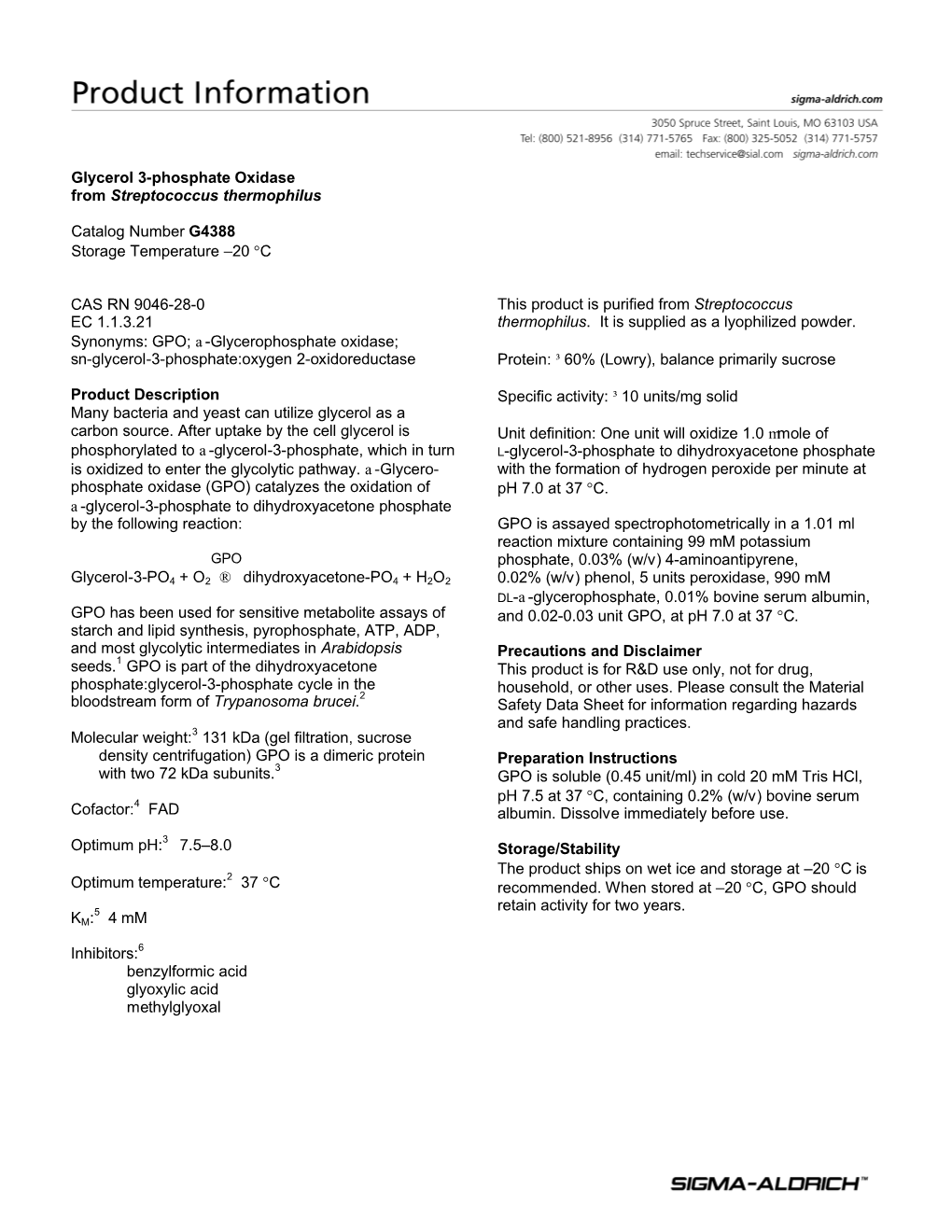 Glycerol 3-Phosphate Oxidase (G4388)