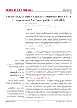 Salvinorin A, an Herbal Secondary Metabolite from Salvia Divinorum As an Anti-Neuropathic Pain Scaffold