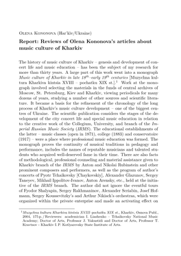 Reviews of Olena Kononova's Articles About Music Culture of Kharkiv