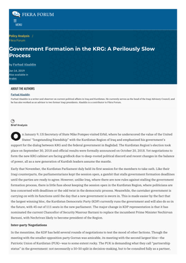 Government Formation in the KRG: a Perilously Slow Process by Farhad Alaaldin