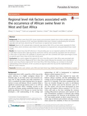Regional Level Risk Factors Associated with the Occurrence of African Swine Fever in West and East Africa Zheng Y