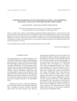 A Revised Description of Psyllopsis Repens Loginova, 1963 (Hemiptera: Psylloidea: Psyllidae), with First Records from Europe