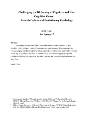 Challenging the Dichotomy of Cognitive and Non- Cognitive Values: Feminist Values and Evolutionary Psychology